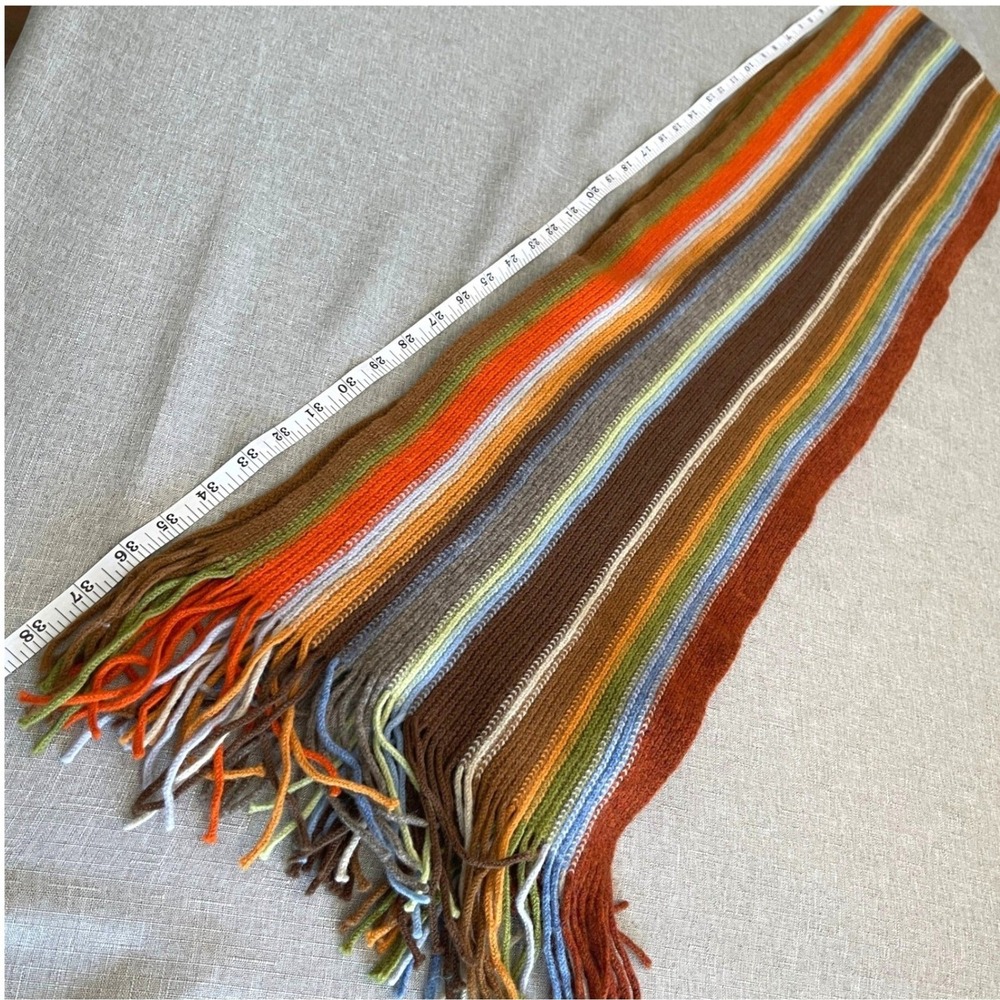 William Brunton Hand Knits Striped Fringe Lambswool Scarf Scotland Multicolored - Picture 8 of 15